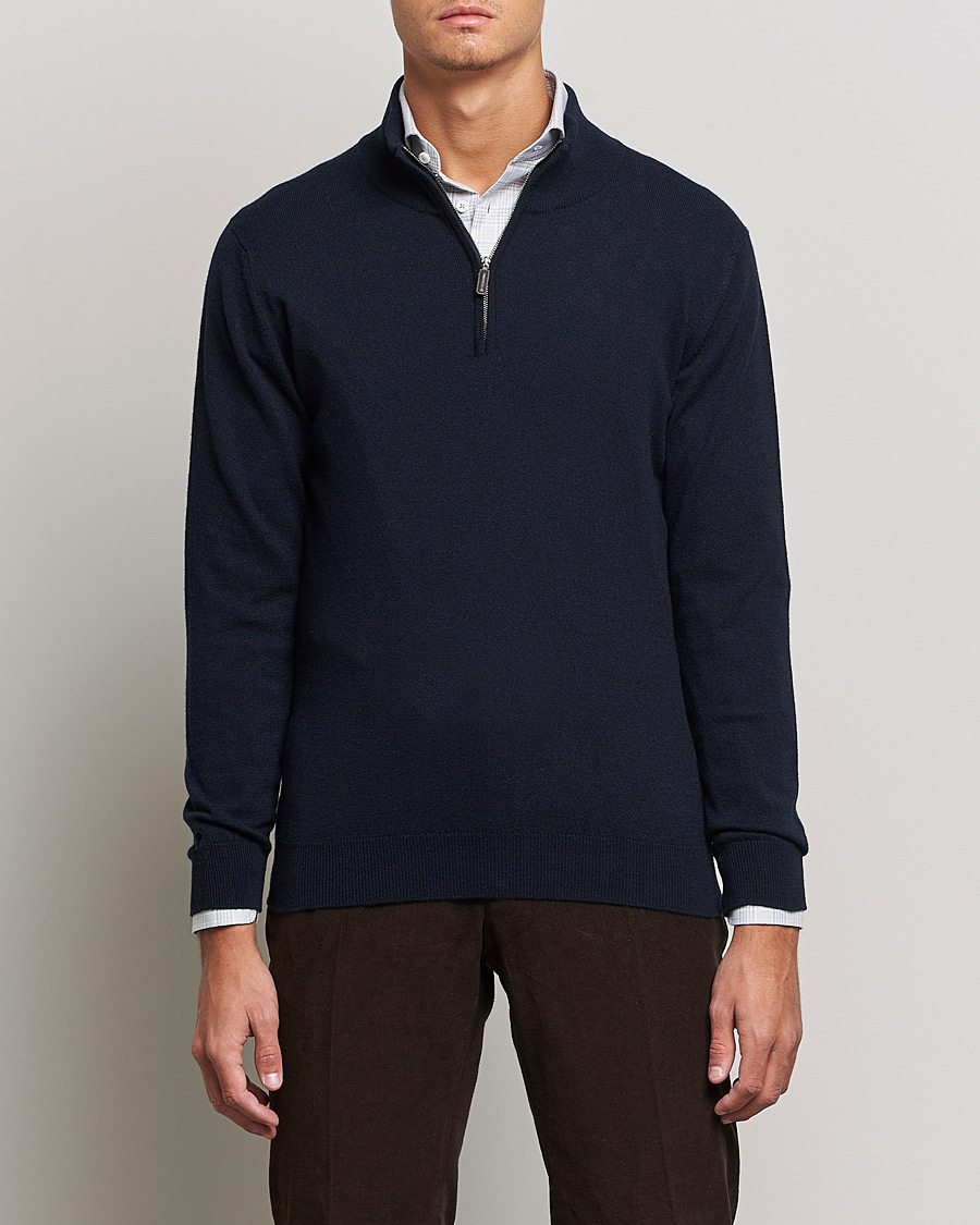 Herr | Tröjor | Johnstons of Elgin | 2-Ply Cashmer Half Zip Dark Navy