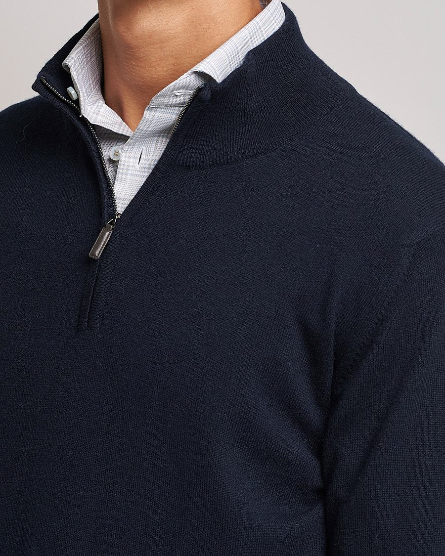 Herr | Tröjor | Johnstons of Elgin | 2-Ply Cashmer Half Zip Dark Navy