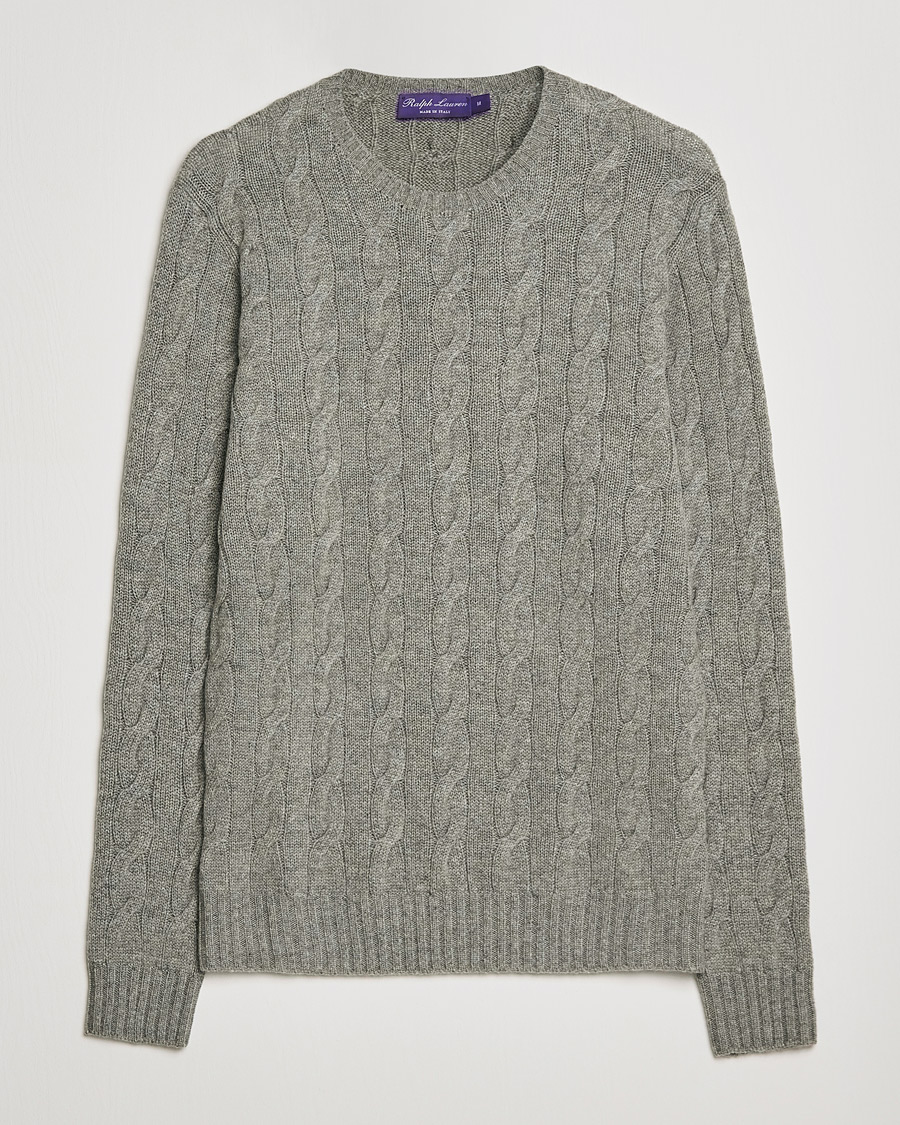 Herr | Tröjor | Ralph Lauren Purple Label | Cashmere Cable Crewneck Light Grey