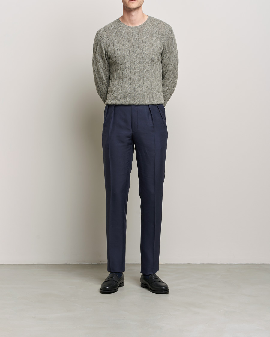 Herr | Tröjor | Ralph Lauren Purple Label | Cashmere Cable Crewneck Light Grey