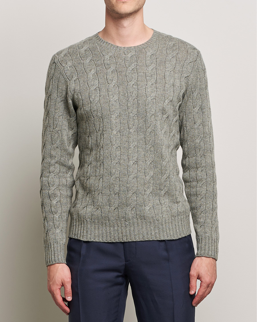 Herr | Tröjor | Ralph Lauren Purple Label | Cashmere Cable Crewneck Light Grey