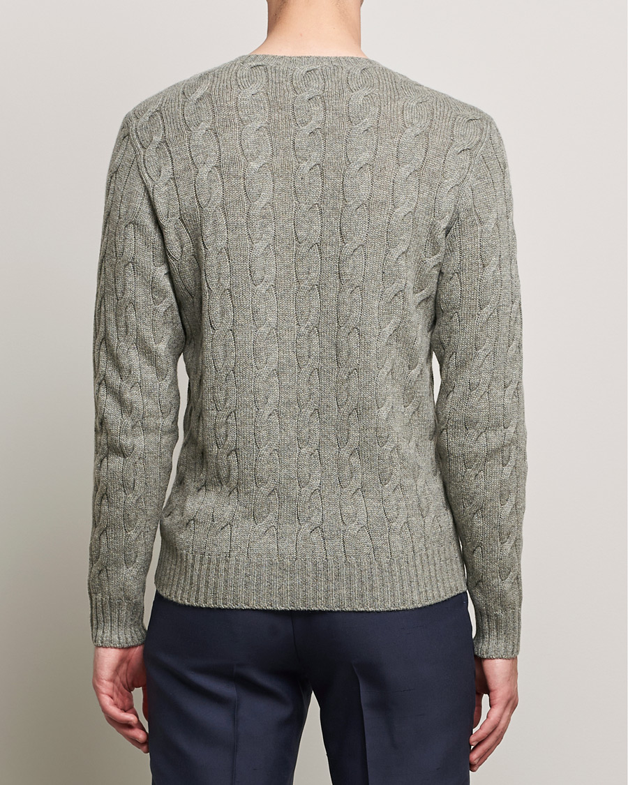 Herr | Tröjor | Ralph Lauren Purple Label | Cashmere Cable Crewneck Light Grey