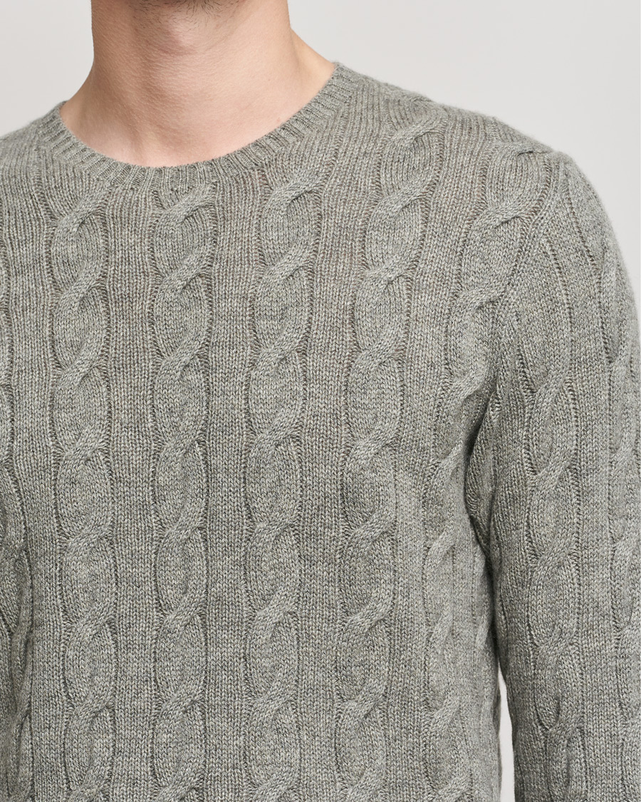 Herr | Tröjor | Ralph Lauren Purple Label | Cashmere Cable Crewneck Light Grey