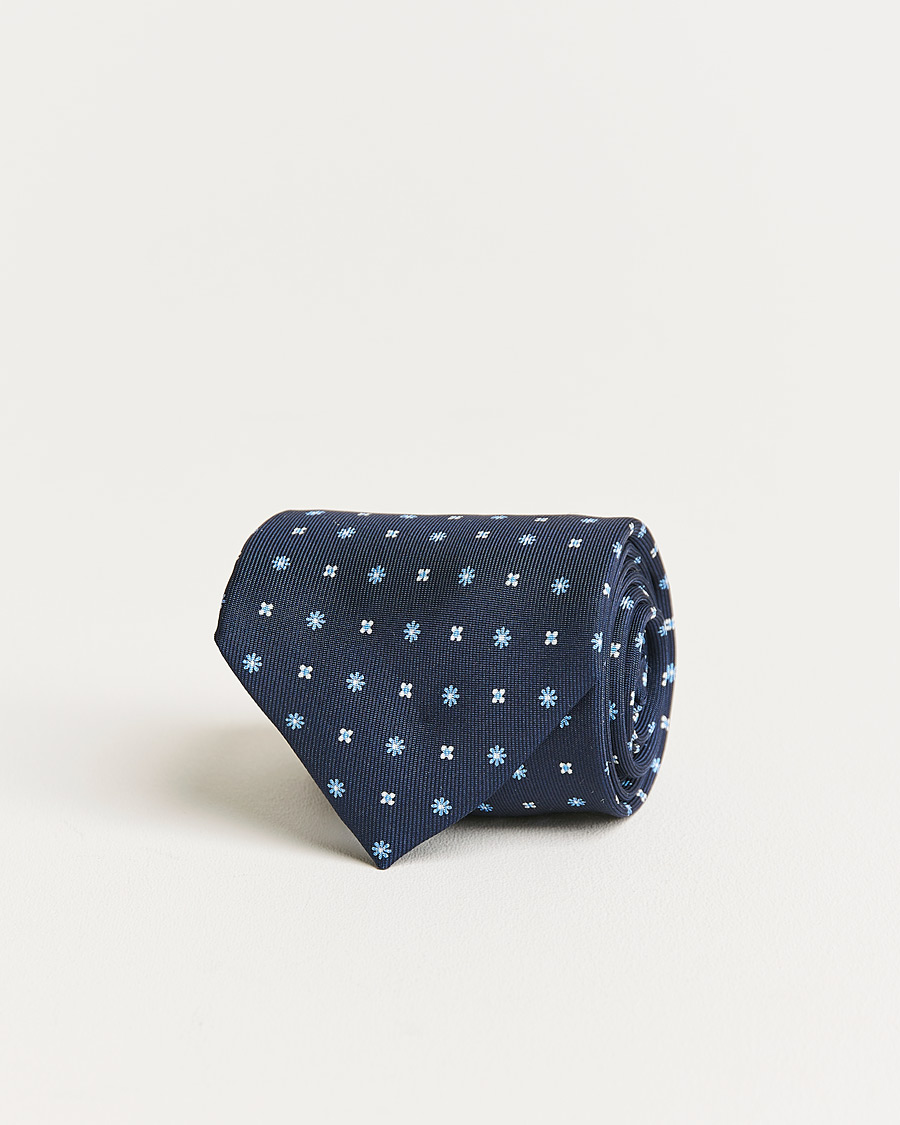 Herr | E. Marinella 3-Fold Micro Pattern Silk Tie Navy | E. Marinella | 3-Fold Micro Pattern Silk Tie Navy
