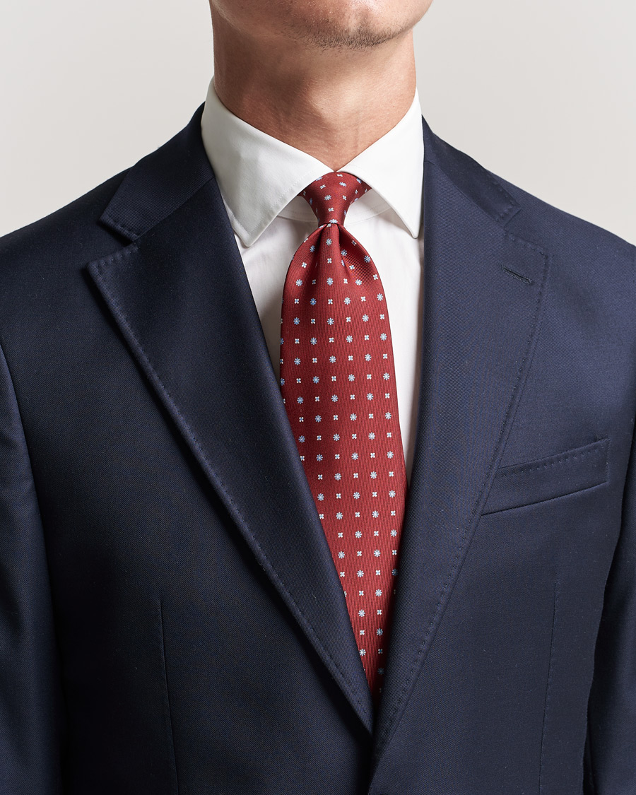 Herr | E. Marinella 3-Fold Micro Pattern Silk Tie Red | E. Marinella | 3-Fold Micro Pattern Silk Tie Red