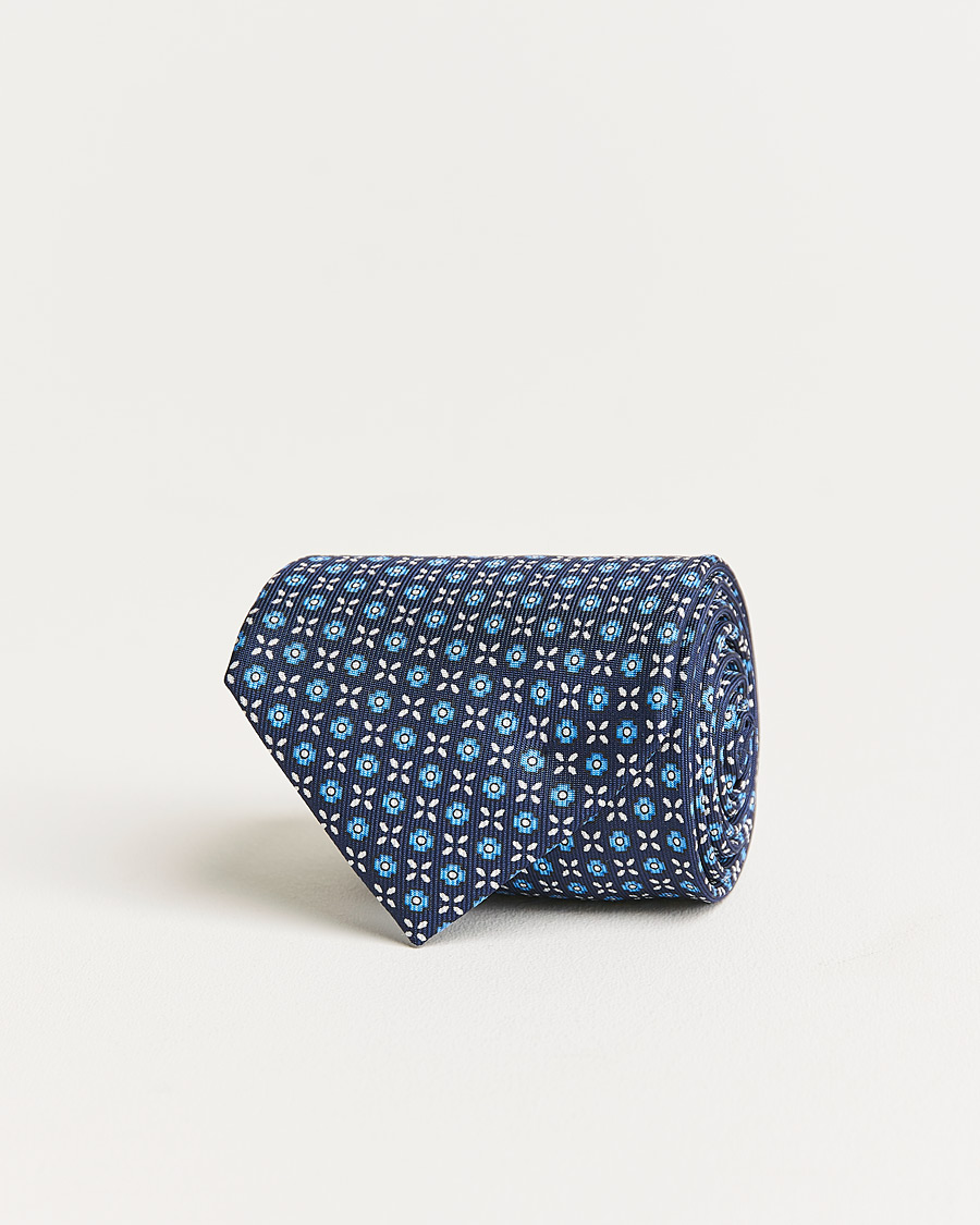 Herr | E. Marinella 3-Fold Structured Silk Tie Dark Blue | E. Marinella | 3-Fold Structured Silk Tie Dark Blue