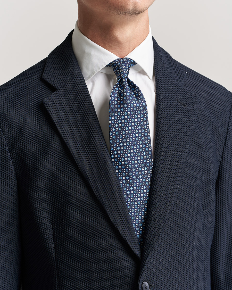 Herr |  | E. Marinella | 3-Fold Structured Silk Tie Dark Blue