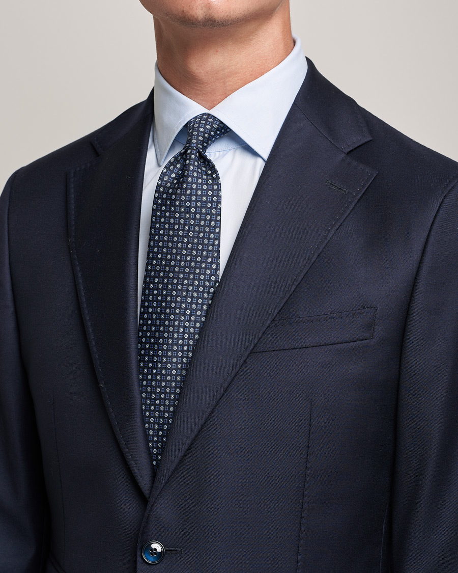 Herr | E. Marinella 3-Fold Micro Pattern Silk Tie Navy | E. Marinella | 3-Fold Micro Pattern Silk Tie Navy