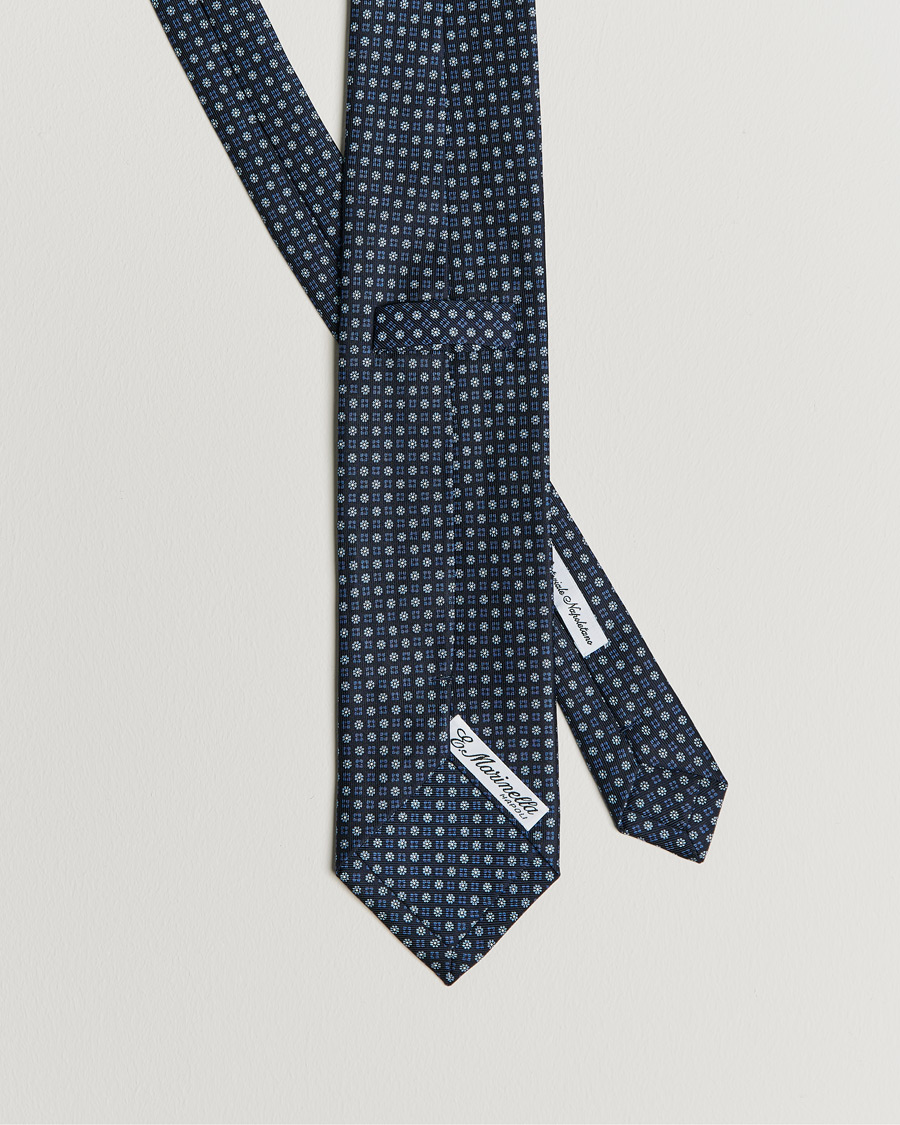 Herr | E. Marinella 3-Fold Micro Pattern Silk Tie Navy | E. Marinella | 3-Fold Micro Pattern Silk Tie Navy
