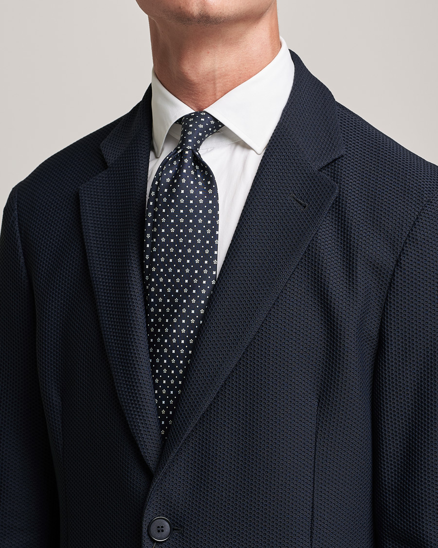 Herr | E. Marinella 3-Fold Flower Pattern Silk Tie Navy | E. Marinella | 3-Fold Flower Pattern Silk Tie Navy