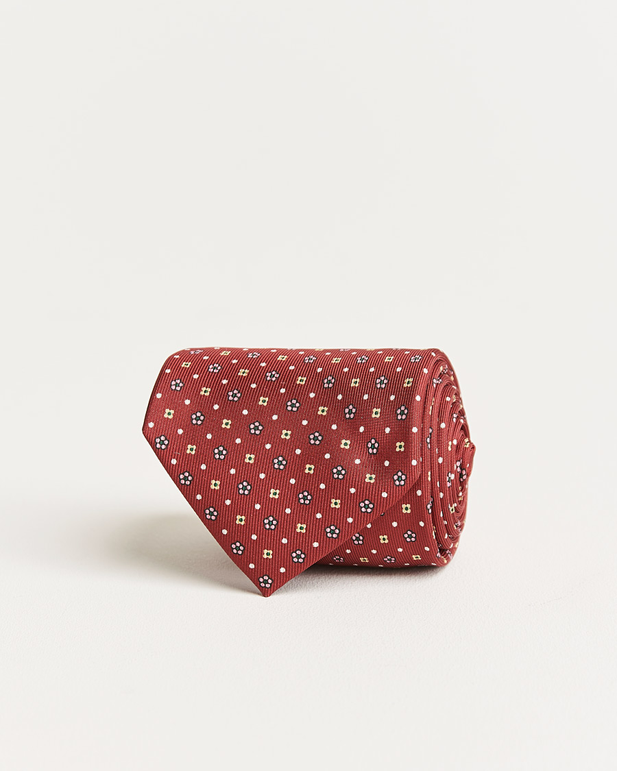 Herr | E. Marinella 3-Fold Flower Pattern Silk Tie Red | E. Marinella | 3-Fold Flower Pattern Silk Tie Red