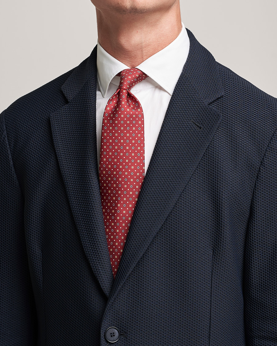Herr | E. Marinella 3-Fold Flower Pattern Silk Tie Red | E. Marinella | 3-Fold Flower Pattern Silk Tie Red
