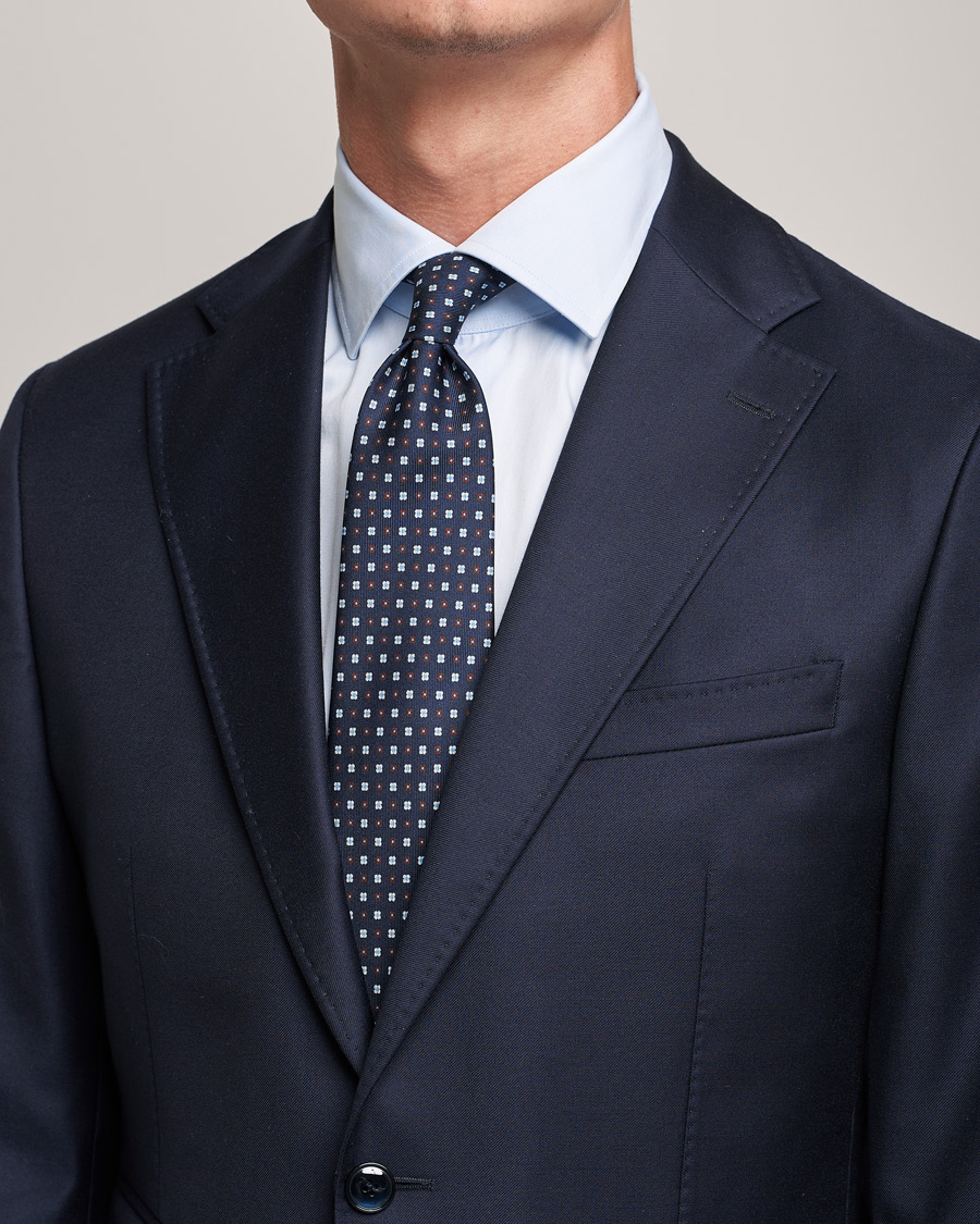 Herr | E. Marinella 3-Fold Micro Dot Silk Tie Navy | E. Marinella | 3-Fold Micro Dot Silk Tie Navy