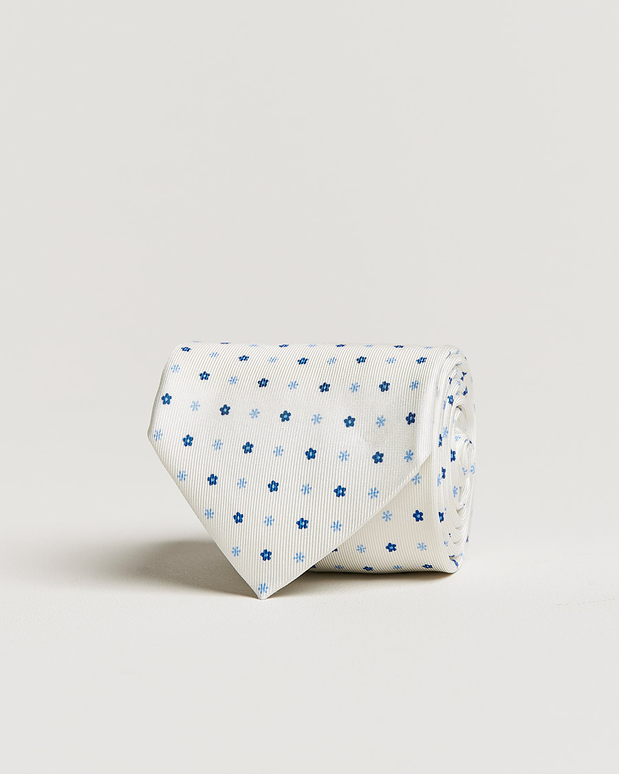 Herr | E. Marinella 3-Fold Flower Silk Tie White | E. Marinella | 3-Fold Flower Silk Tie White