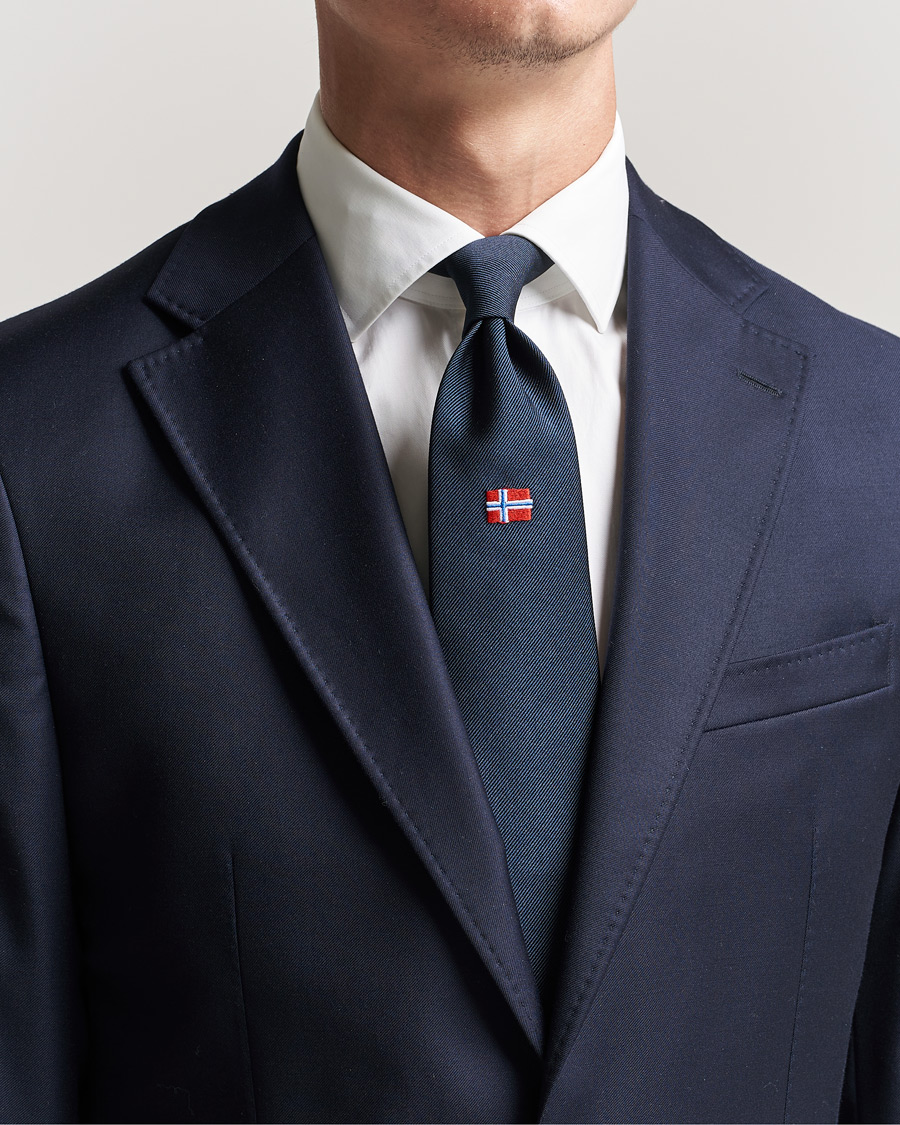 Herr | E. Marinella 3-Fold Norwegian Bandiera Silk Tie Navy | E. Marinella | 3-Fold Norwegian Bandiera Silk Tie Navy