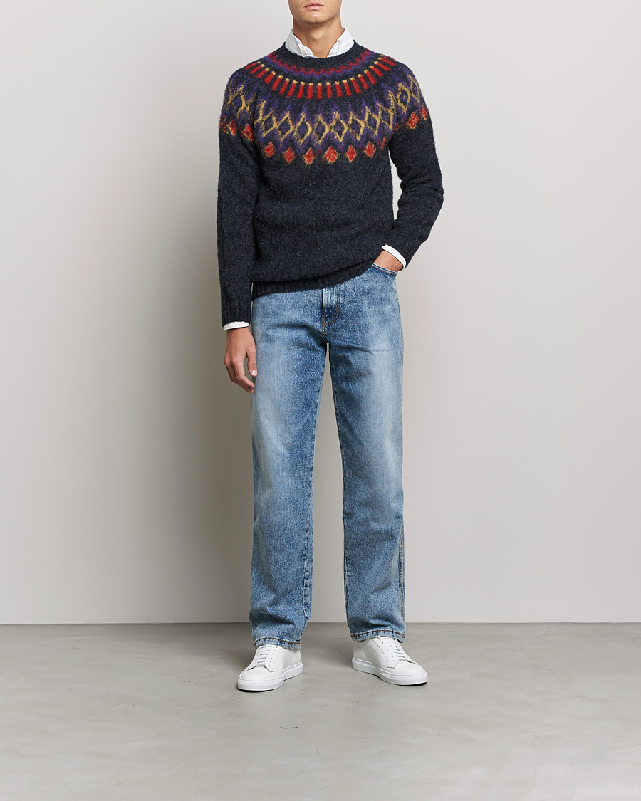 Herr | Tröjor | Howlin' | Brushed Wool Fair Isle Crew Sweater Charcoal