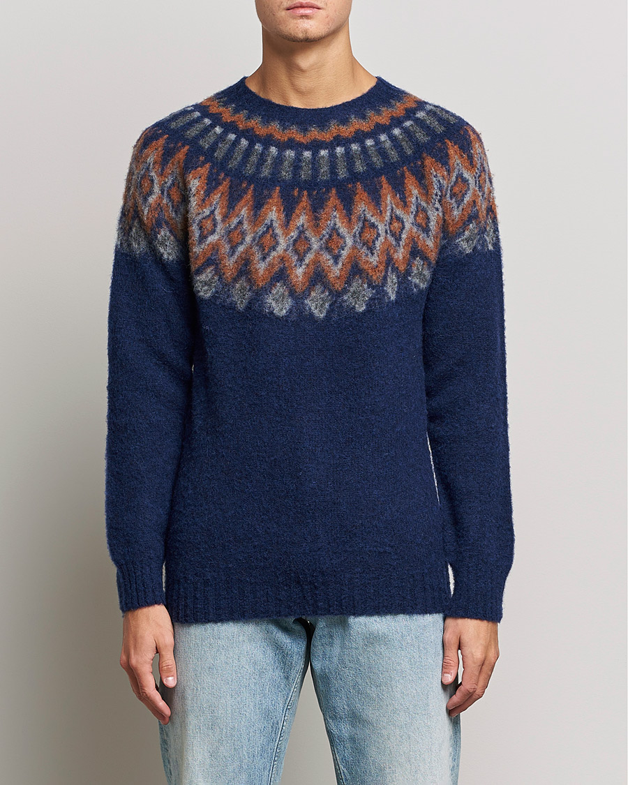 Herr | Stickade tröjor | Howlin' | Brushed Wool Fair Isle Crew Sweater Magic Blue