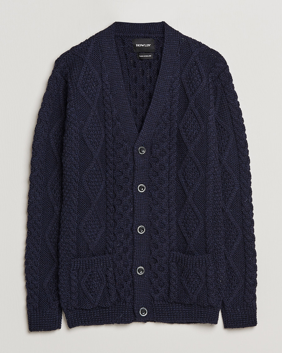 Herr | Tröjor | Howlin' | Cable Knitted Wool Cardigan Navy