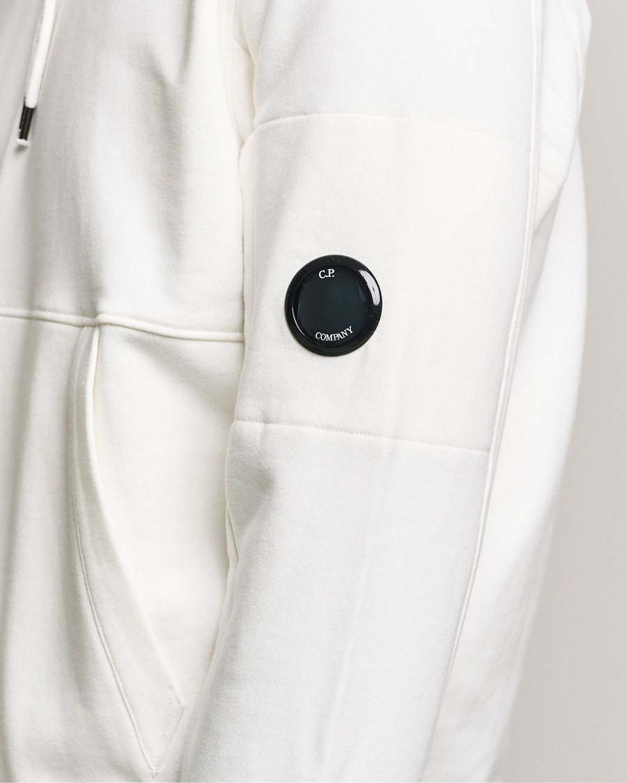 Herr | Tröjor | C.P. Company | Diagonal Raised Fleece Hooded Lens Sweatshirt White