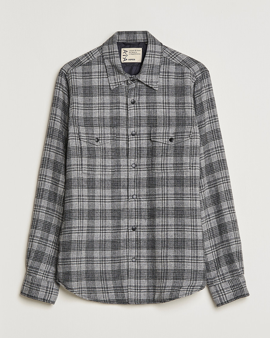 Herr | Jackor | Aspesi | Padded Wool Overshirt Grey Check