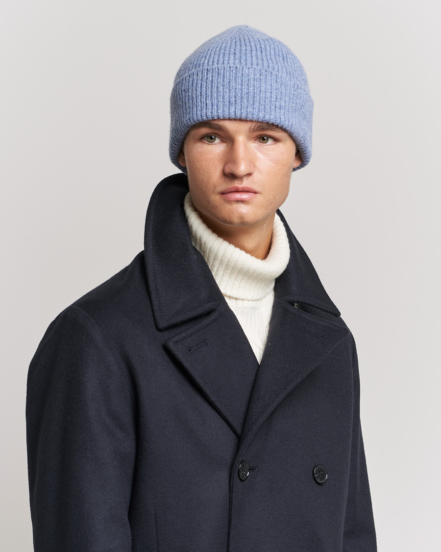 Herr | Avdelningar | Le Bonnet | Lambswool/Caregora Beanie Washed Denim