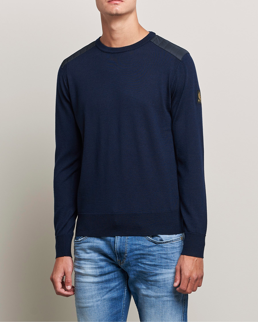 Herr | Tröjor | Belstaff | Kerrigan Crew Neck Merino Sweatshirt Washed Navy