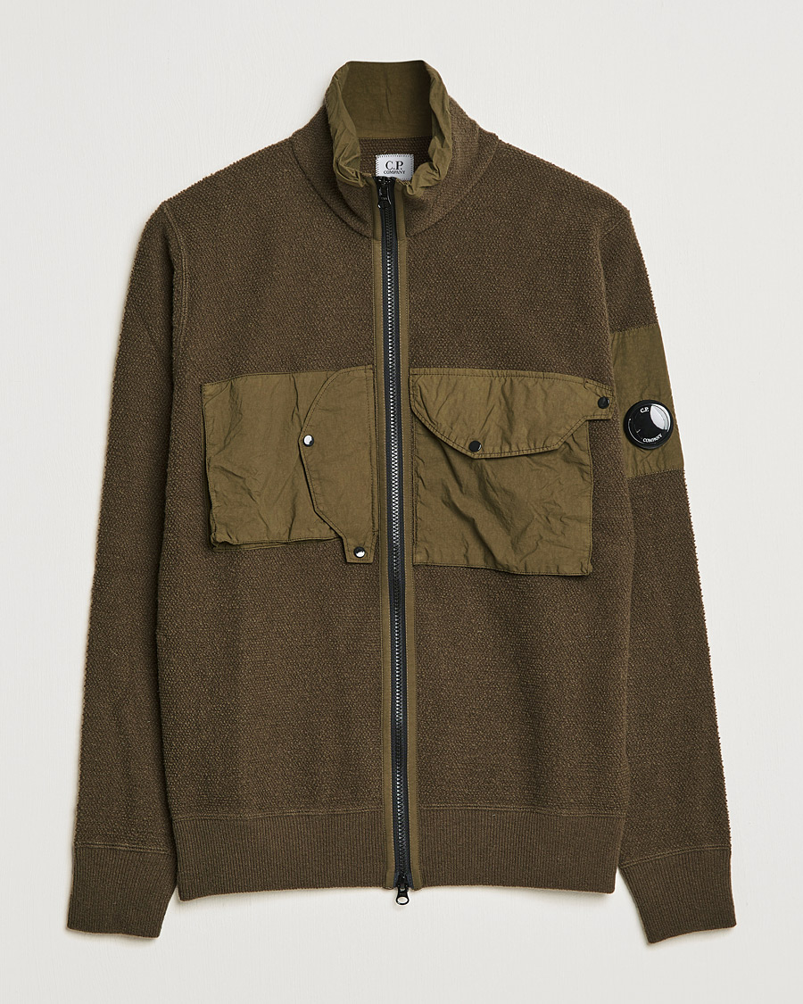 Herr | Tröjor | C.P. Company | Lambswool Pocket Full Zip Sweat Green