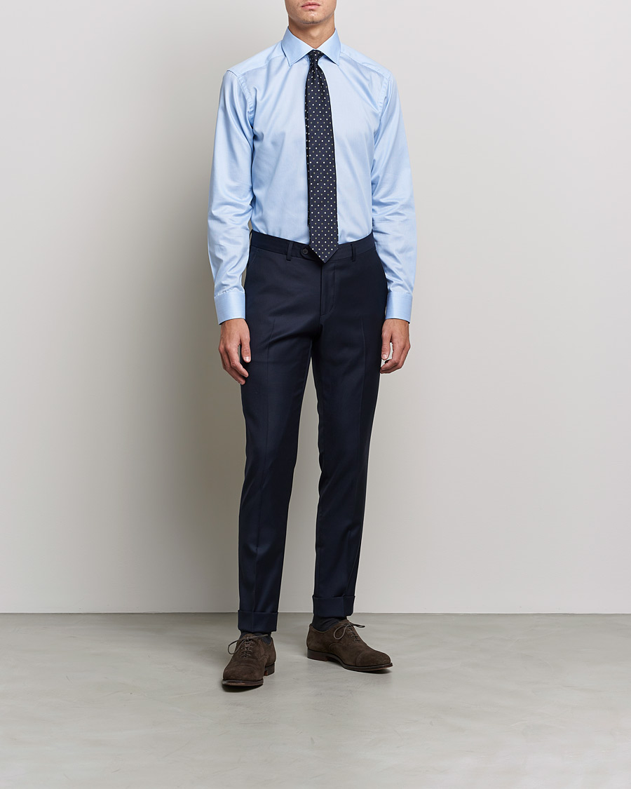Herr | Skjortor | Eton | Striped Fine Twill Slim Shirt Mid Blue