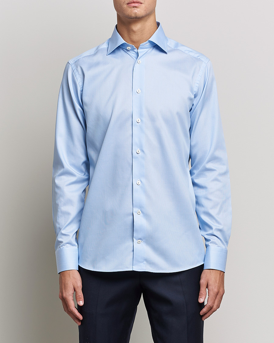 Herr | Skjortor | Eton | Striped Fine Twill Slim Shirt Mid Blue