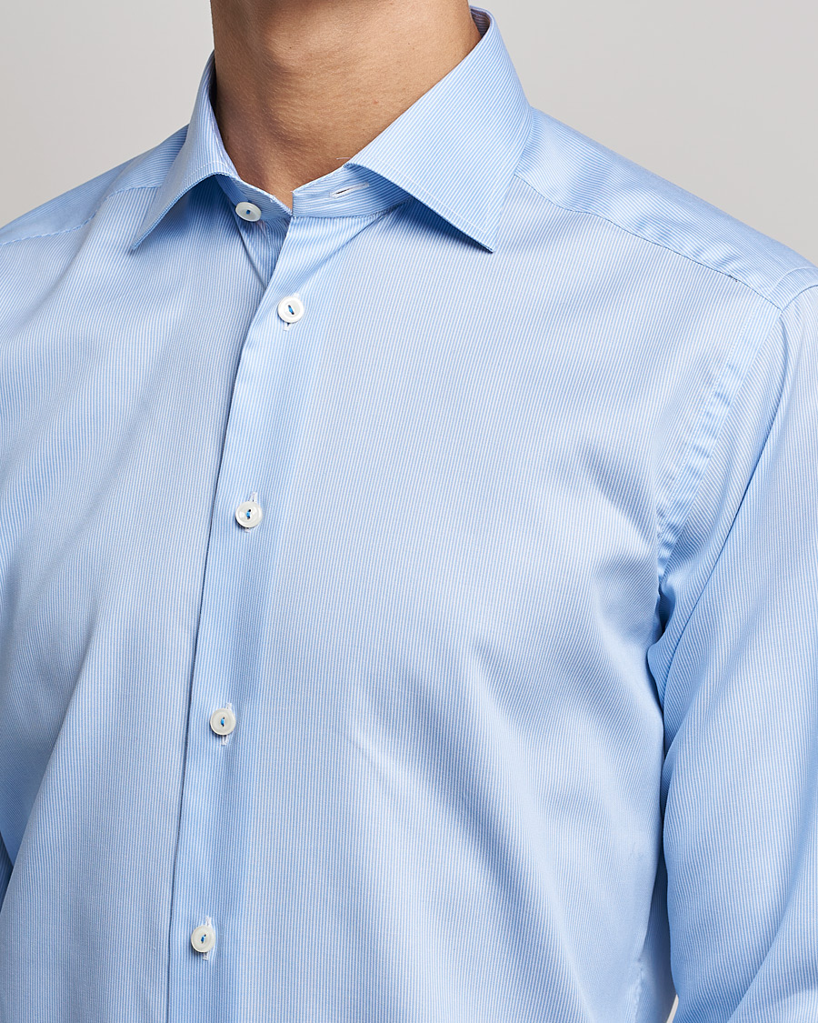 Herr | Skjortor | Eton | Striped Fine Twill Slim Shirt Mid Blue