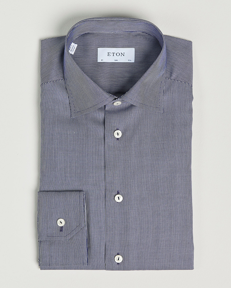 Herr | Formella | Eton | Striped Fine Twill Slim Shirt Navy Blue