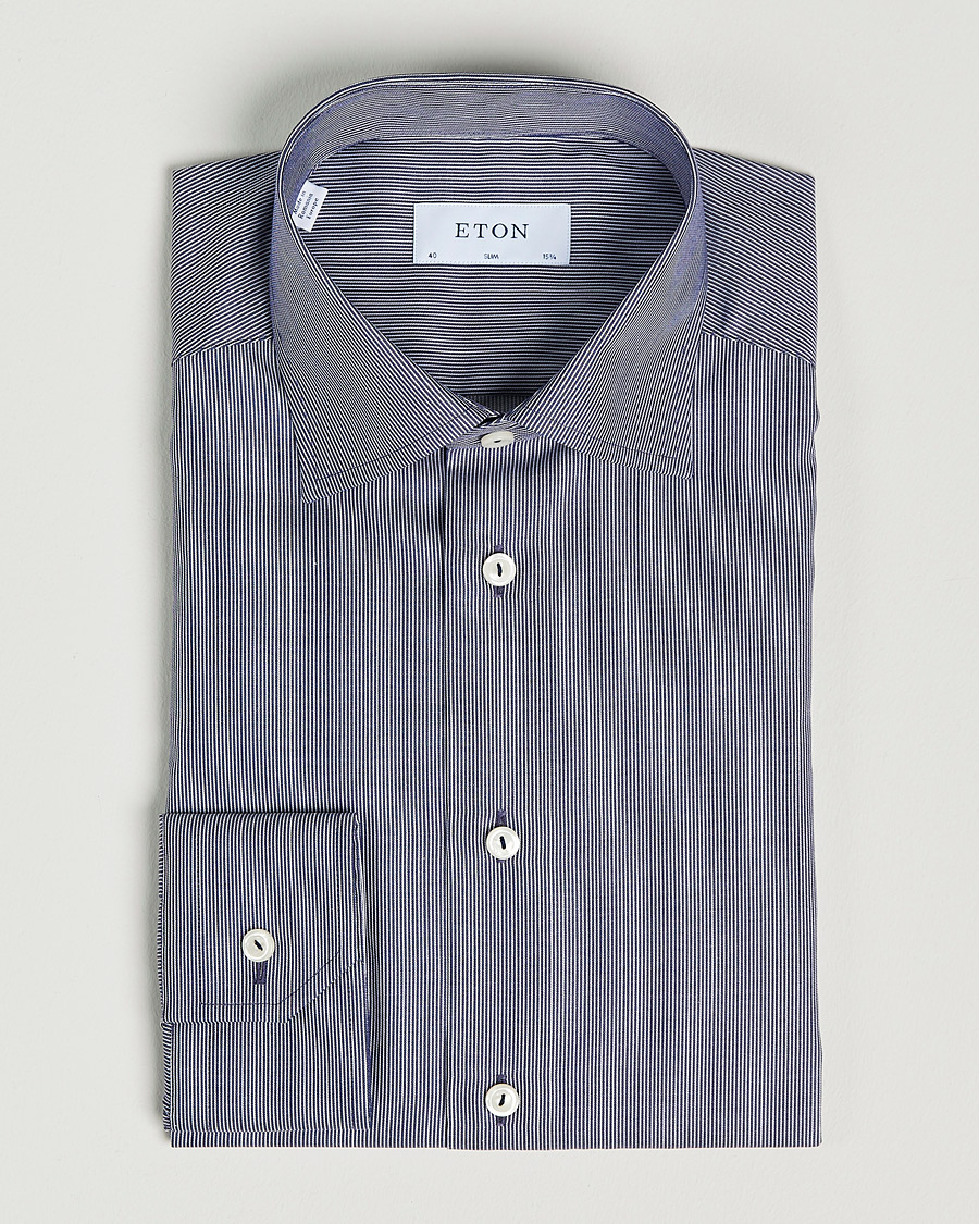 Herr | Skjortor | Eton | Striped Fine Twill Slim Shirt Navy Blue