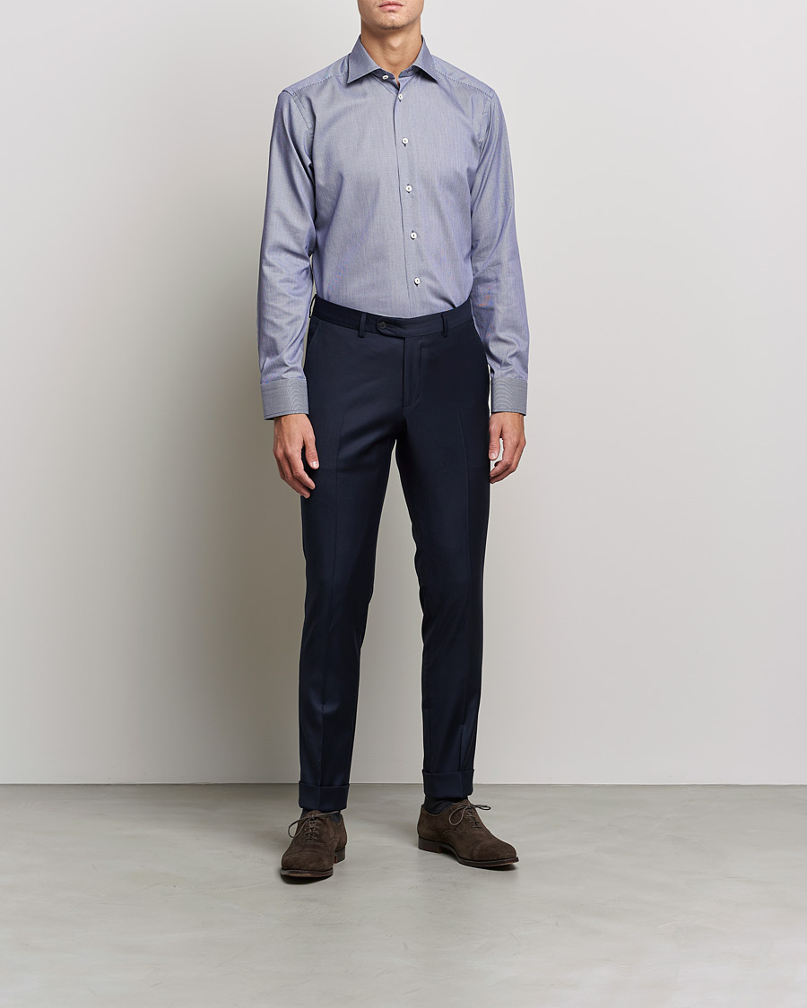 Herr |  | Eton | Striped Fine Twill Slim Shirt Navy Blue