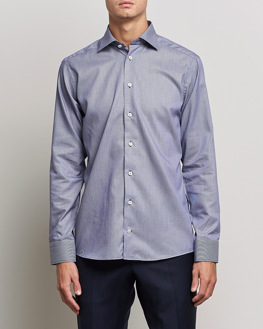 Herr | Skjortor | Eton | Striped Fine Twill Slim Shirt Navy Blue