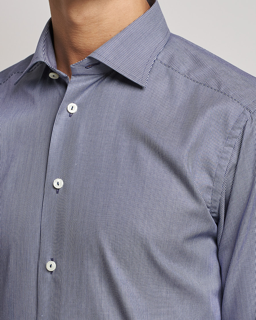 Herr | Skjortor | Eton | Striped Fine Twill Slim Shirt Navy Blue