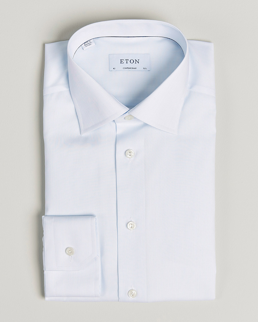 Herr |  | Eton | Hair line Striped Contemporary Twill Shirt Light Blue