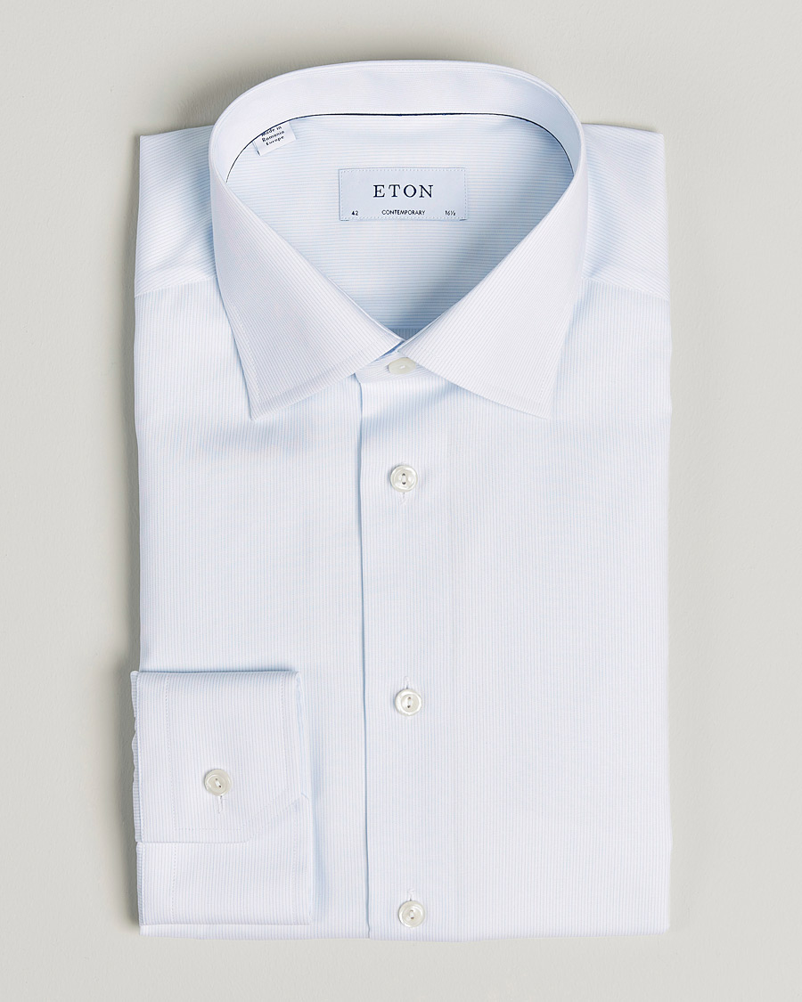 Herr | Skjortor | Eton | Hair line Striped Contemporary Twill Shirt Light Blue