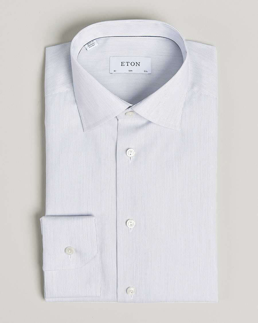 Herr | Skjortor | Eton | Hairline Striped Slim Twill Shirt Navy Blue