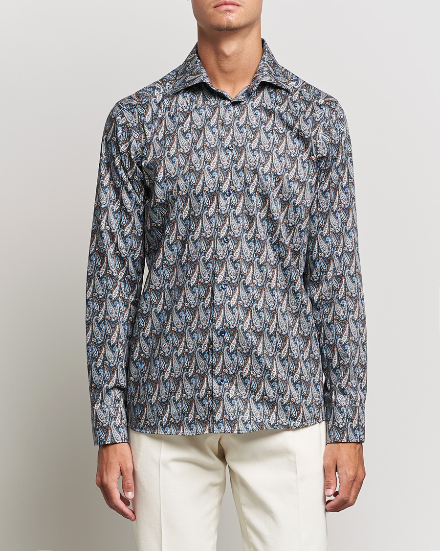 Herr | Skjortor | Eton | Paisley Signature Twill Slim Shirt Navy Blue