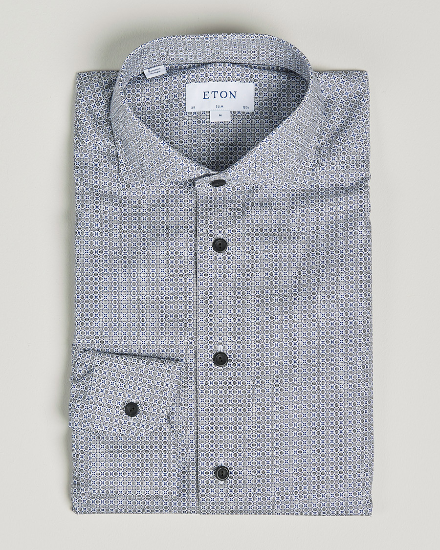 Herr | Skjortor | Eton | Floral Print Cotton Tencel Flannel Shirt Navy