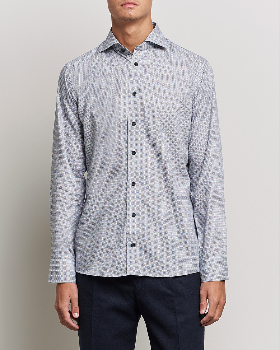Herr | Formella | Eton | Floral Print Cotton Tencel Flannel Shirt Navy