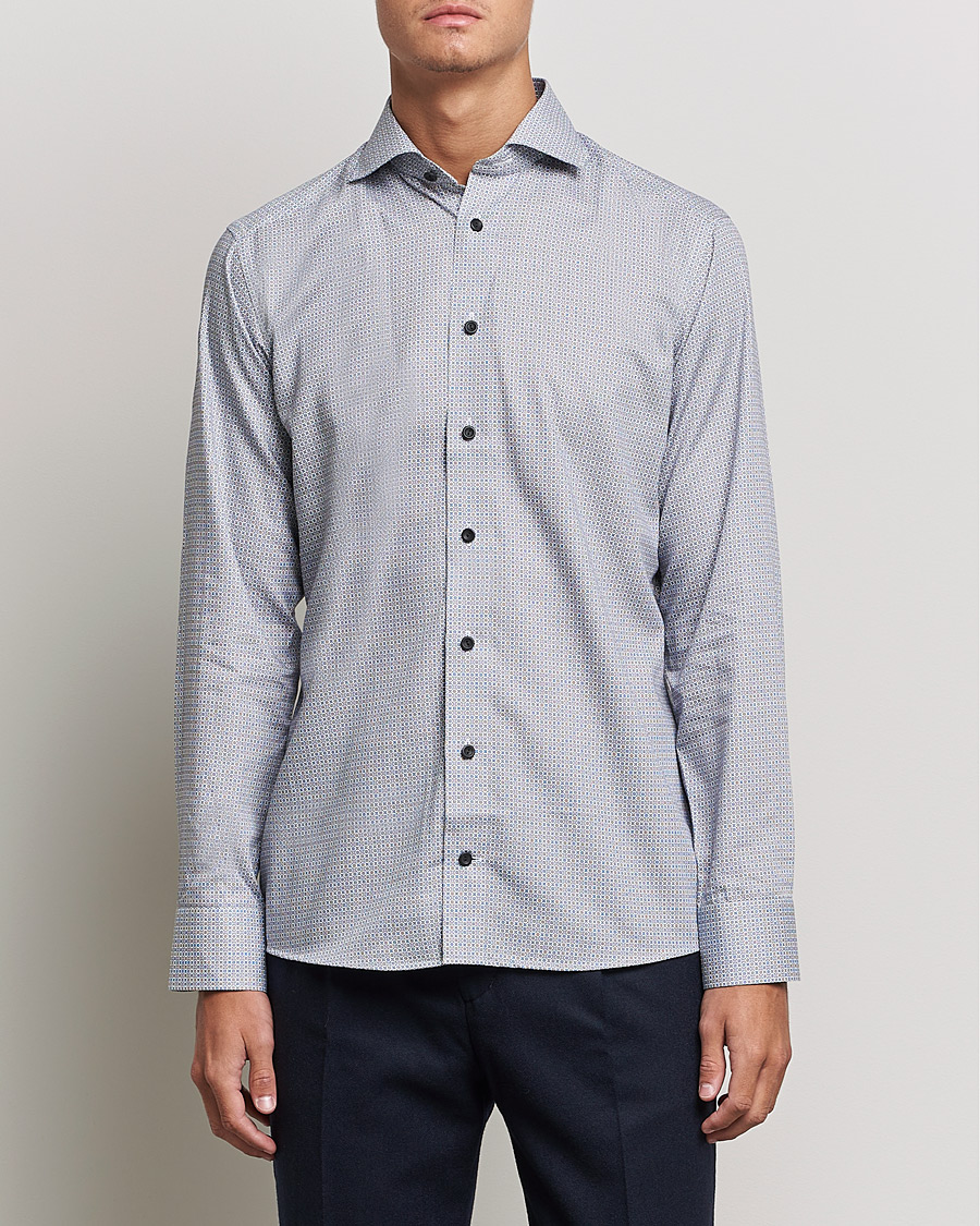 Herr | Skjortor | Eton | Floral Print Cotton Tencel Flannel Shirt Navy