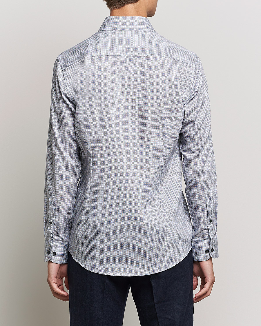 Herr | Skjortor | Eton | Floral Print Cotton Tencel Flannel Shirt Navy