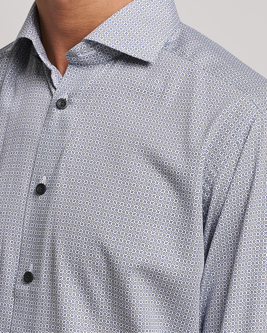 Herr | Skjortor | Eton | Floral Print Cotton Tencel Flannel Shirt Navy