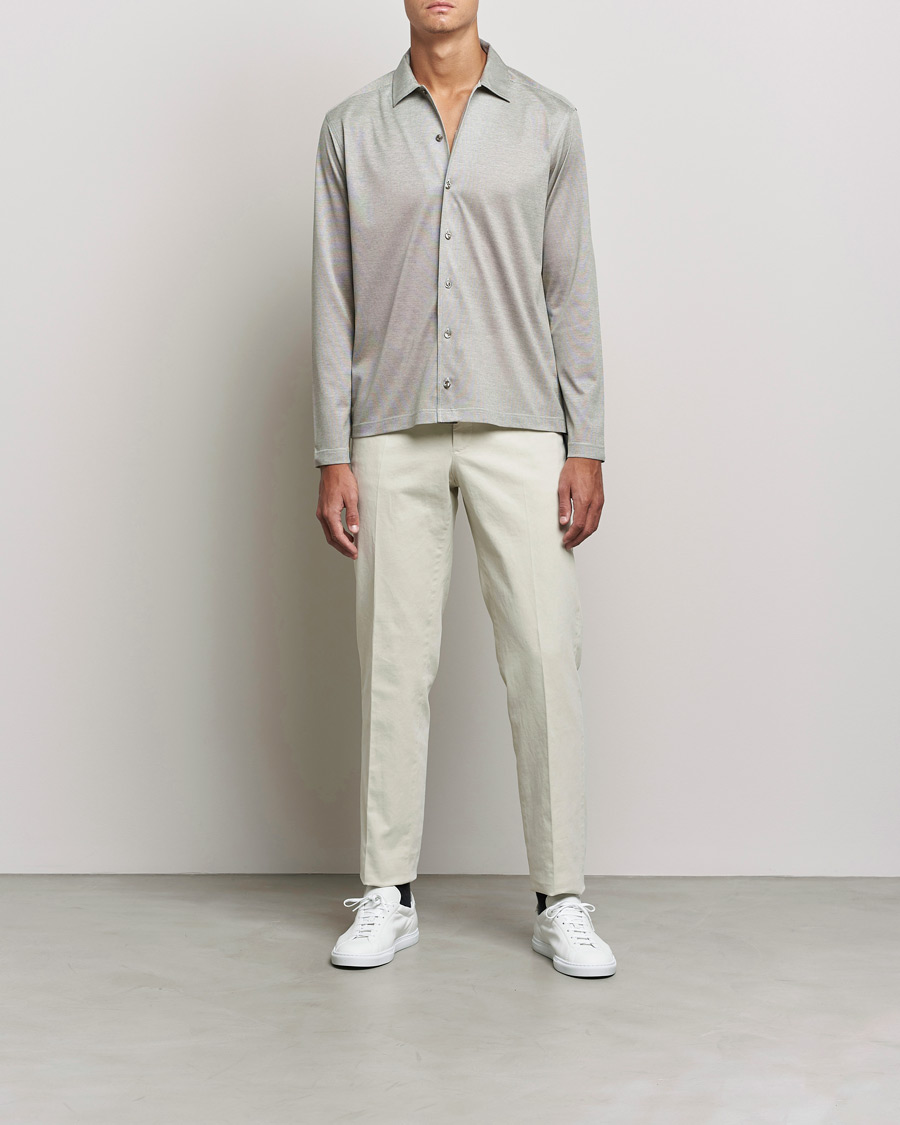 Herr | | Eton | Oxford Pique Shirt Light Grey