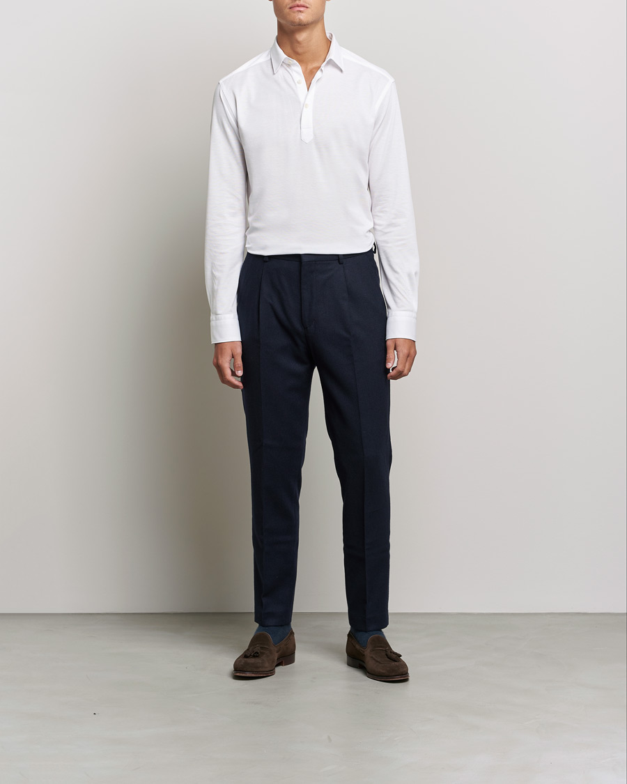 Herr | Pikéer | Eton | Slim Fit Cotton Piqué Popover Shirt  White