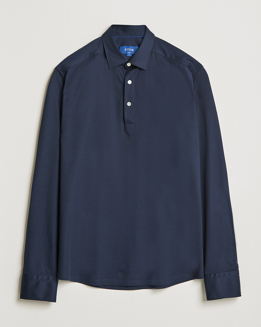 Herr | Tröjor | Eton | Slim Fit Cotton Piqué Popover Shirt Navy
