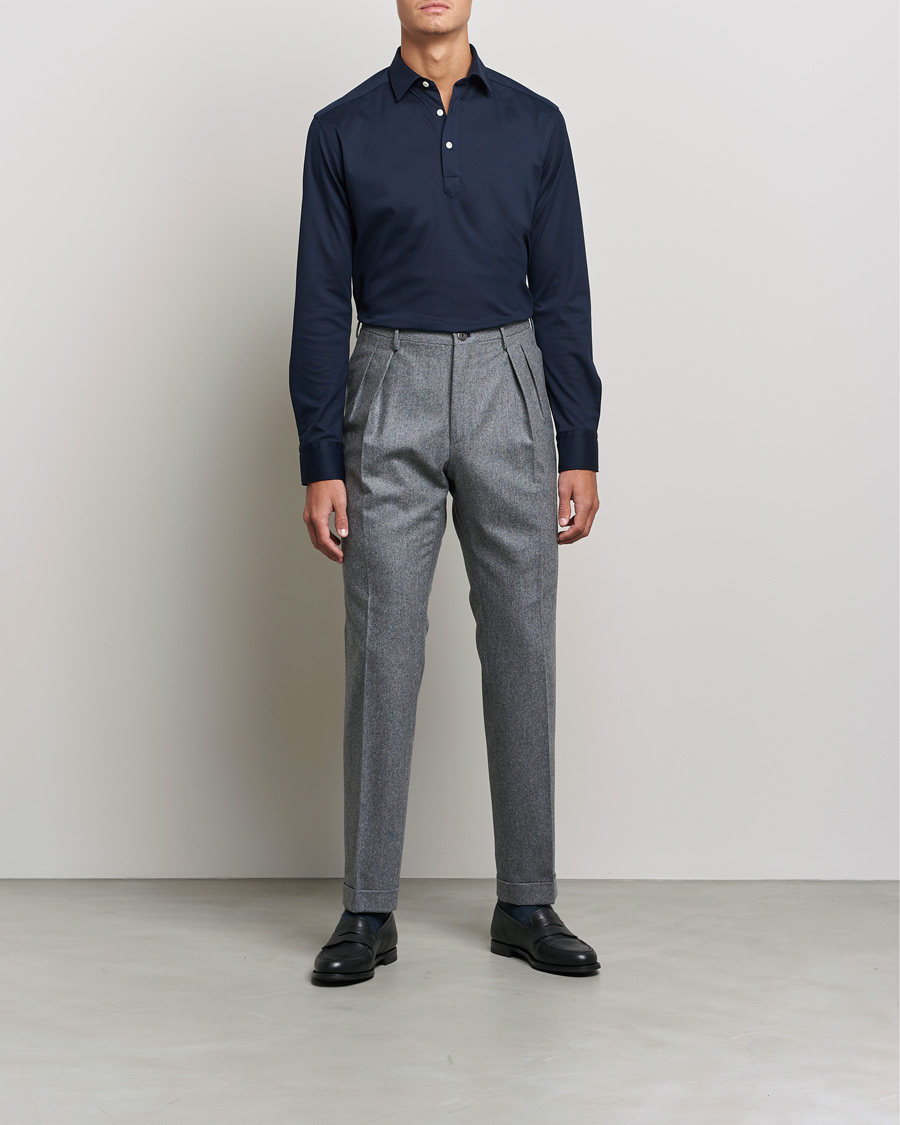 Herr | Tröjor | Eton | Slim Fit Cotton Piqué Popover Shirt Navy
