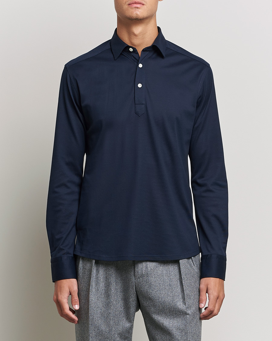 Herr | Tröjor | Eton | Slim Fit Cotton Piqué Popover Shirt Navy