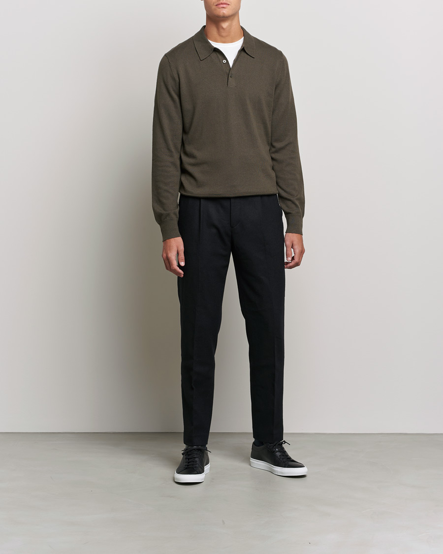 Herr | Stickade pikéer | Filippa K | Cotton Merino Knitted Poloshirt Dark Forest Green